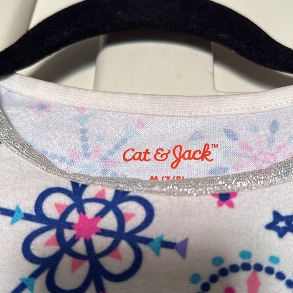 HOLIDAY CAT & JACK CREAM WITH BLUE SNOWFLAKES LONG SLEEVE NIGHTGOWN SIZE M 7/8 - Picture 4 of 10